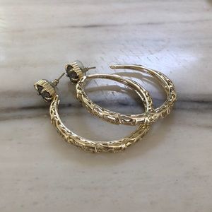 Kendra Scott gold hoops with grey crystal